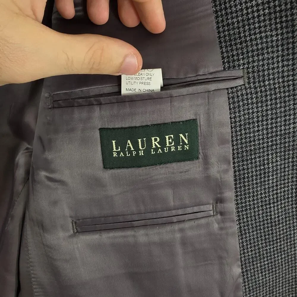 Lauren Ralph Lauren Blazer Mens 44R Gray Wool Puppytooth Sport Coat Business